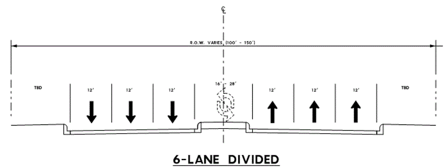 six lane divided